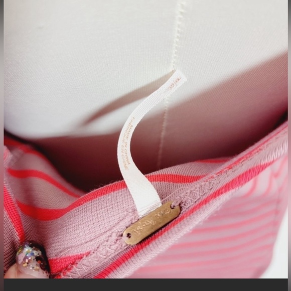 Free People Salmon Pink Stripe Appliqué Skater Style Body Con Stretchy Dress SML - Picture 9 of 10